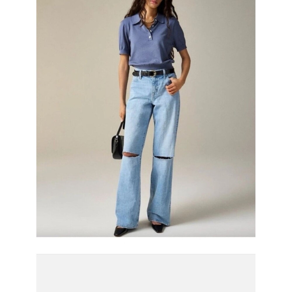 j crew 84 low rise wide leg Light Blue High-Rise Distressed Jeans Size 27